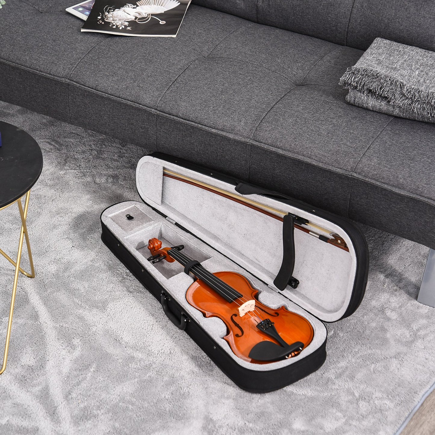 HOMCOM 4/4 Violin Maple Wood Full Set of Accessories Storage Box,