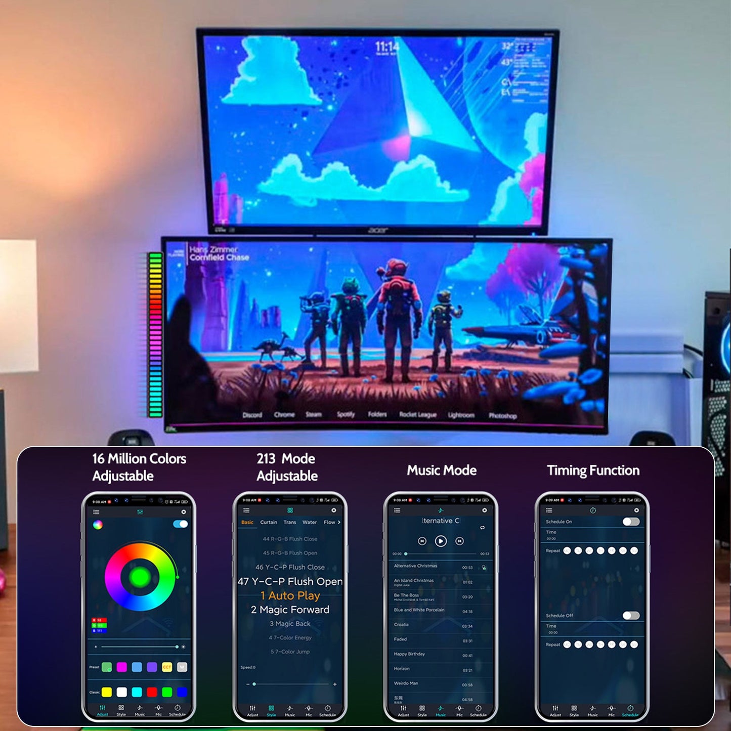 RGBIC Voice Control Magic Color Music Pickup Lamp for TV Stand