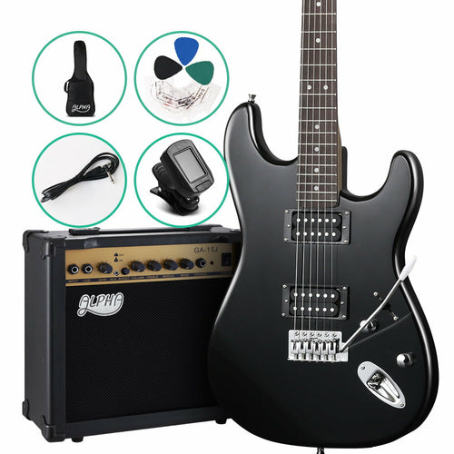 Alpha Electric Guitar And AMP Music String Instrument Rock Black Carry