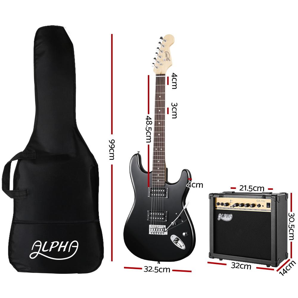 Alpha Electric Guitar And AMP Music String Instrument Rock Black Carry