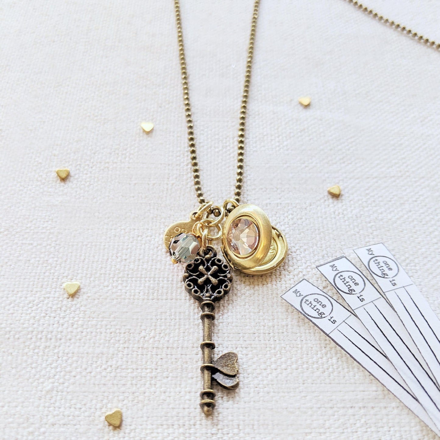 ADJUSTABLE "ONE MIND" VINTAGE KEY & BALL CHAIN LOCKET NECKLACE (LONG)