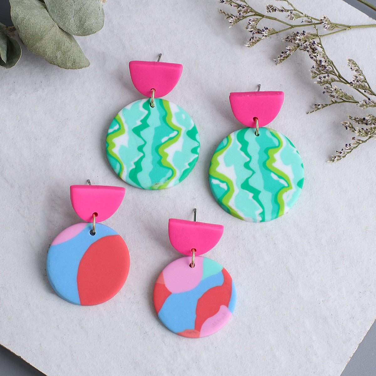 Unique Colourful Abstract Pattern Polymer Clay Earrings
