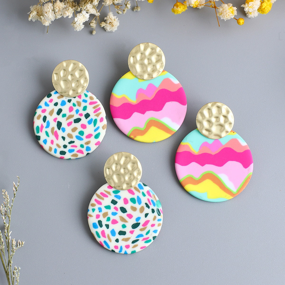 Unique Colourful Abstract Pattern Polymer Clay Earrings