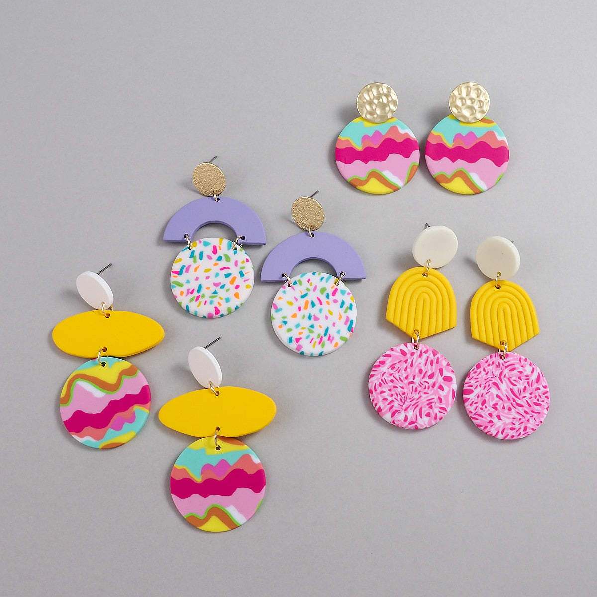 Unique Colourful Abstract Pattern Polymer Clay Earrings