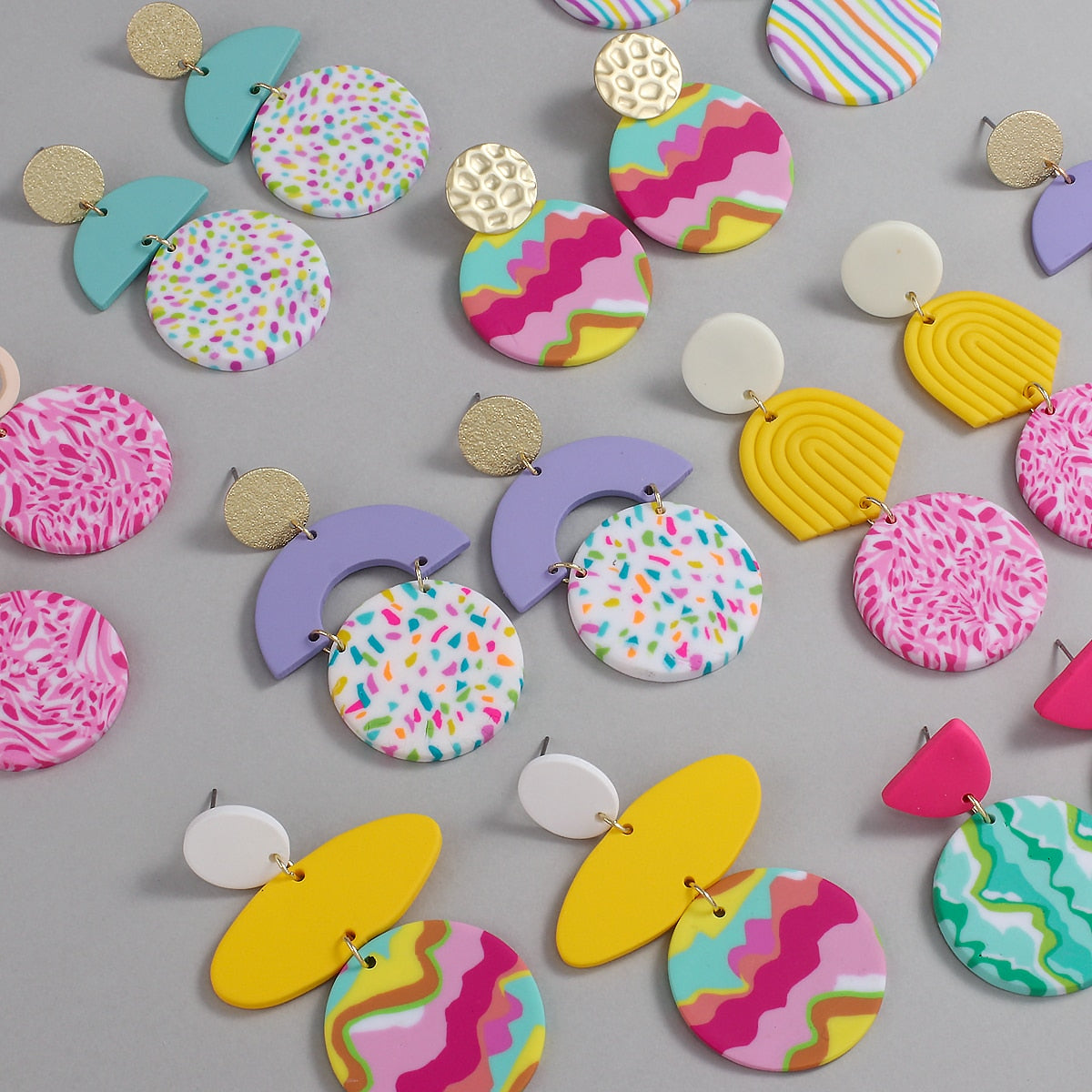 Unique Colourful Abstract Pattern Polymer Clay Earrings