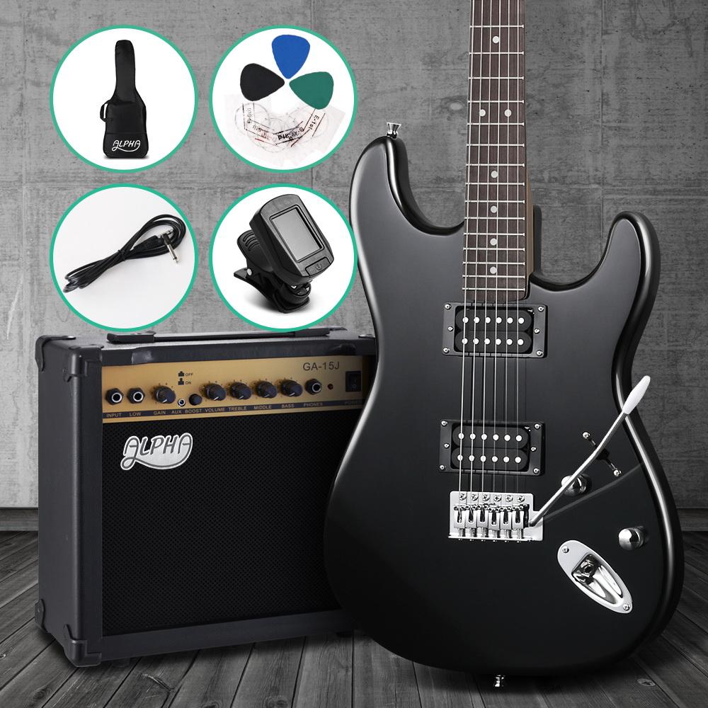 Alpha Electric Guitar And AMP Music String Instrument Rock Black Carry